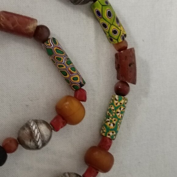 ❤️CUSTOM AFRICAN TRADE BEADS AMBER STERLING NECKLACE 13.5" DROP - Picture 8 of 9